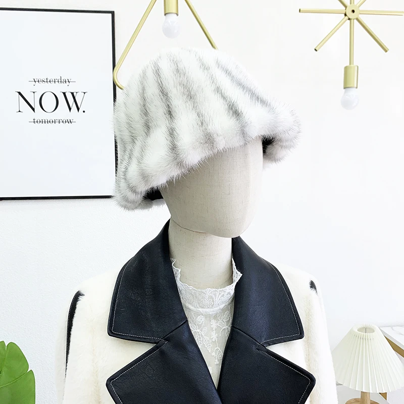 Women's Bucket Hat Real Mink Fur Girls Ladies Firsherman Caps Warm Winter Headwear