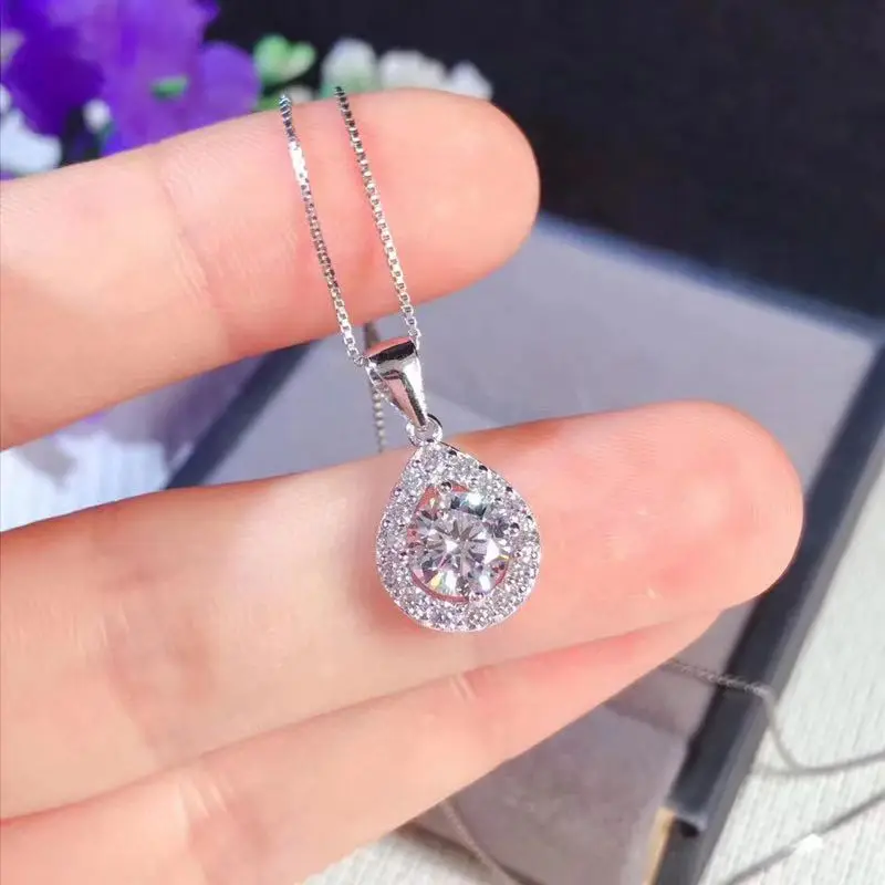 Классический 1ct карат муассанит ожерелье с подвеской в виде капли воды S925 серебро