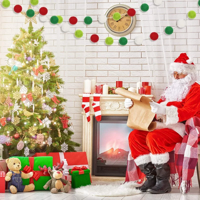 

4 Pieces Christmas Felt Ball Garland Colorful Pom Pom Garland Handmade for Wall Christmas Decoration