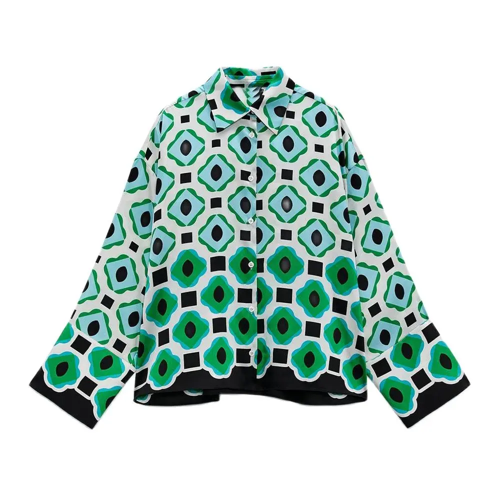 

DiYiG женские 2021 новые летние женские принт с геометрическим узором нагрудные Длинные рукава свободные рубашки Топ