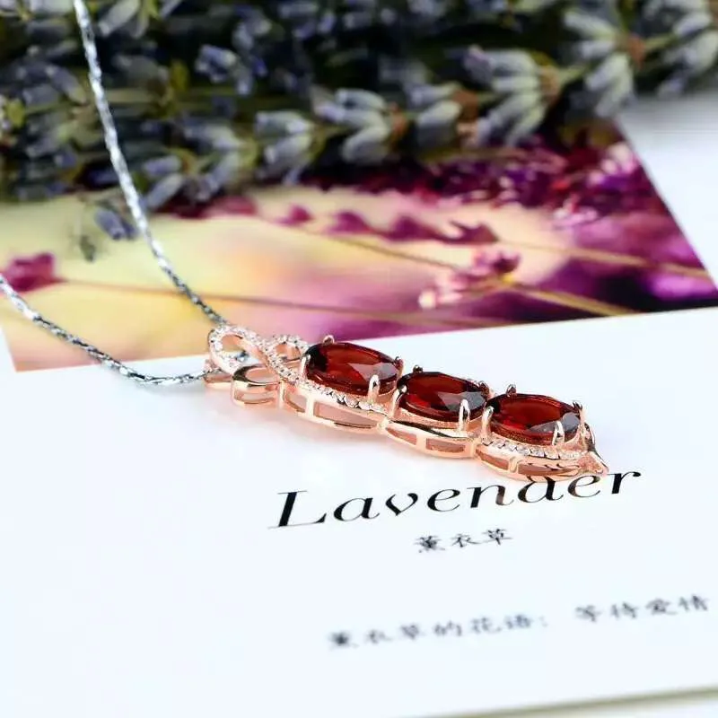 Красный драгоценный камень натуральное ожерелье из граната 925 пробы серебряный