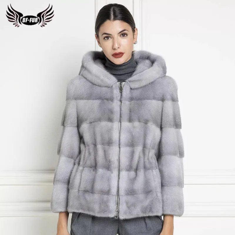 BFFUR Short Mink Fur Jackets With Hood 2022 Trendy Winter New Whole Skin Genuine Mink Fur Coats With Hood Luxury Fur Overcoats
