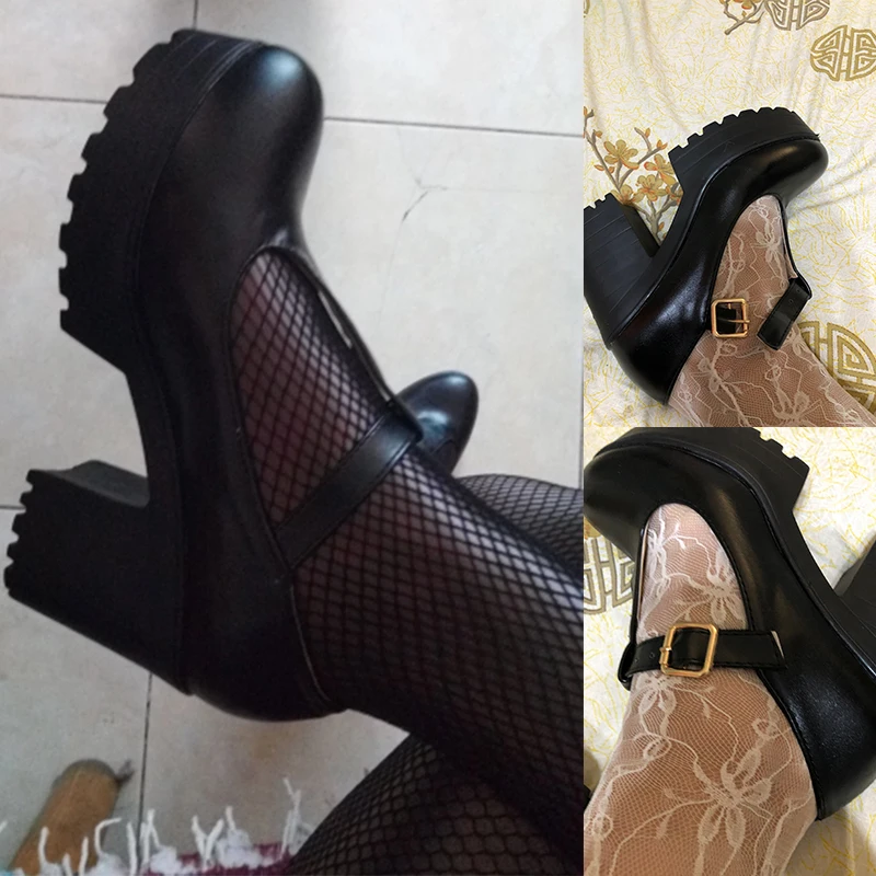 

Fanyuan New T-Strap Buckle Strap Solid Mary Janes Platform Women Shoes Woman Casual Spring Autumn Pumps Large Size 34-46