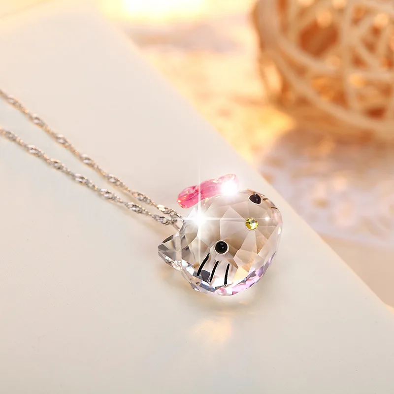 Милая подвеска в виде кота из мультфильма SWA, ожерелье hello kitty, Женская цепочка в виде ключицы, Хрустальная подвеска, ювелирное изделие для девочек, подарок