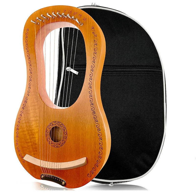 

10 String Lyre Harp,Mahogany String Instrument with with Carry Bag Tuning Tool