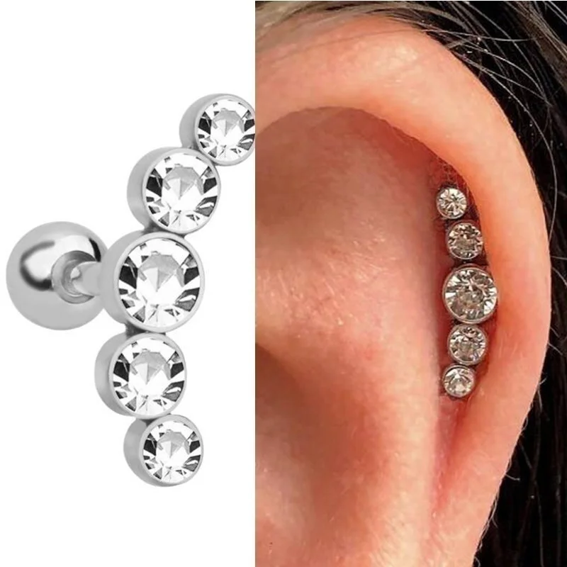 

2Pc Crystal Gem Ear Tragus Rings 16G Stainless steel Bar Ear Piercing Cartilage Helix Piercing Women Men Body Jewelry