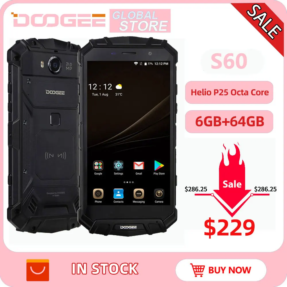 IP68 оригинальный DOOGEE S60 беспроводной зарядный смартфон 5580 мАч 12V2A Быстрая зарядка 5