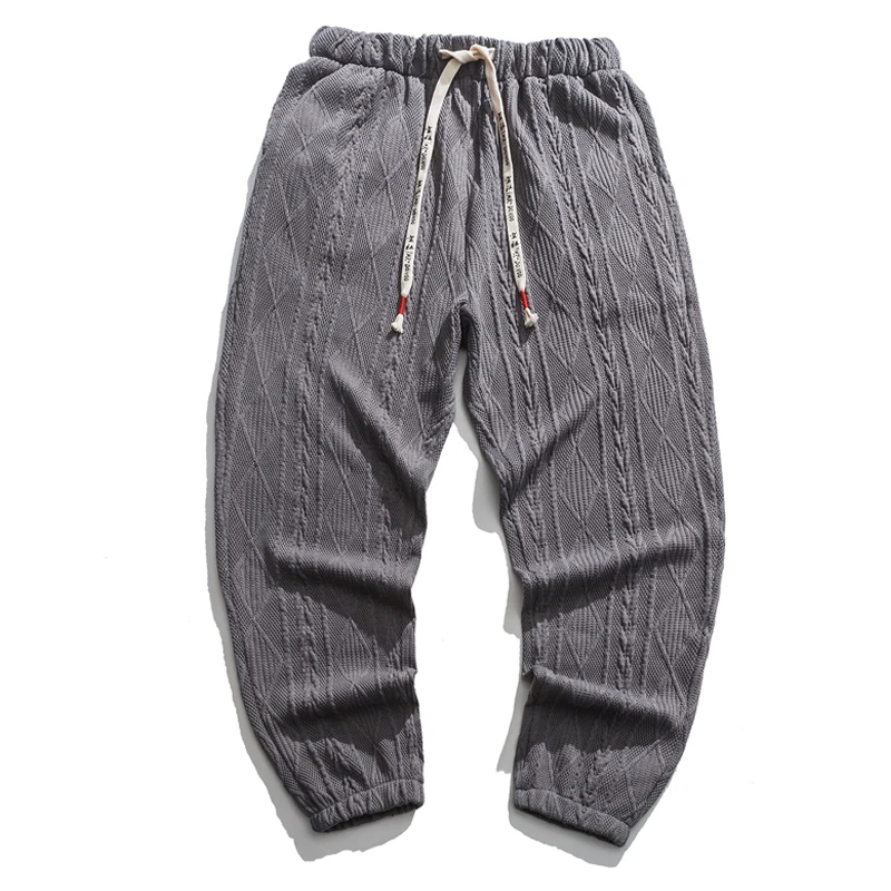 

Winter Chinoiserie Sweater Pants Plus Size Casual Trousers Men Clothing Thick Solid Color Texture Jogging Pants Male