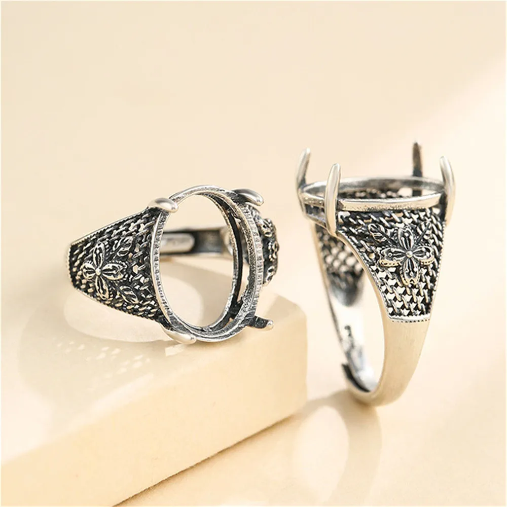 Ring Setting for 12x15mm Oval Cabochons Antique Style Ring Blank Thai Sterling Silver Adjustable Ring Base SR0133