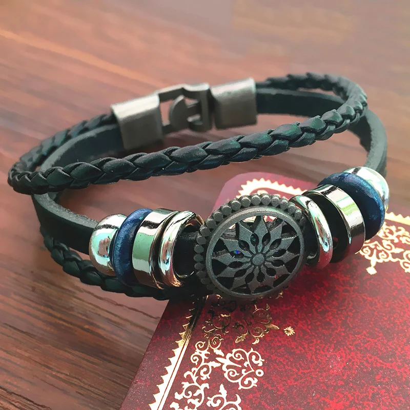 

1pcs Vintage Star Anchor Skull Bead Bracelet Woven Punk Leather Bracelet For Men Jewelry Hip-hop Multilayer Braid Wrap Bangle
