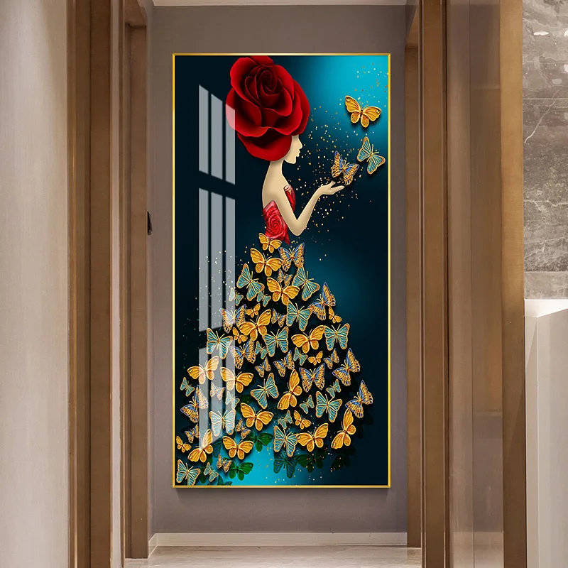 Goedkoop Rose Meisje 5D Schilderij Bloem Fee Kristal Porselein Schilderen Voor Woonkamer Thuis Wanddecoratie Spiegel Art Opknoping Foto