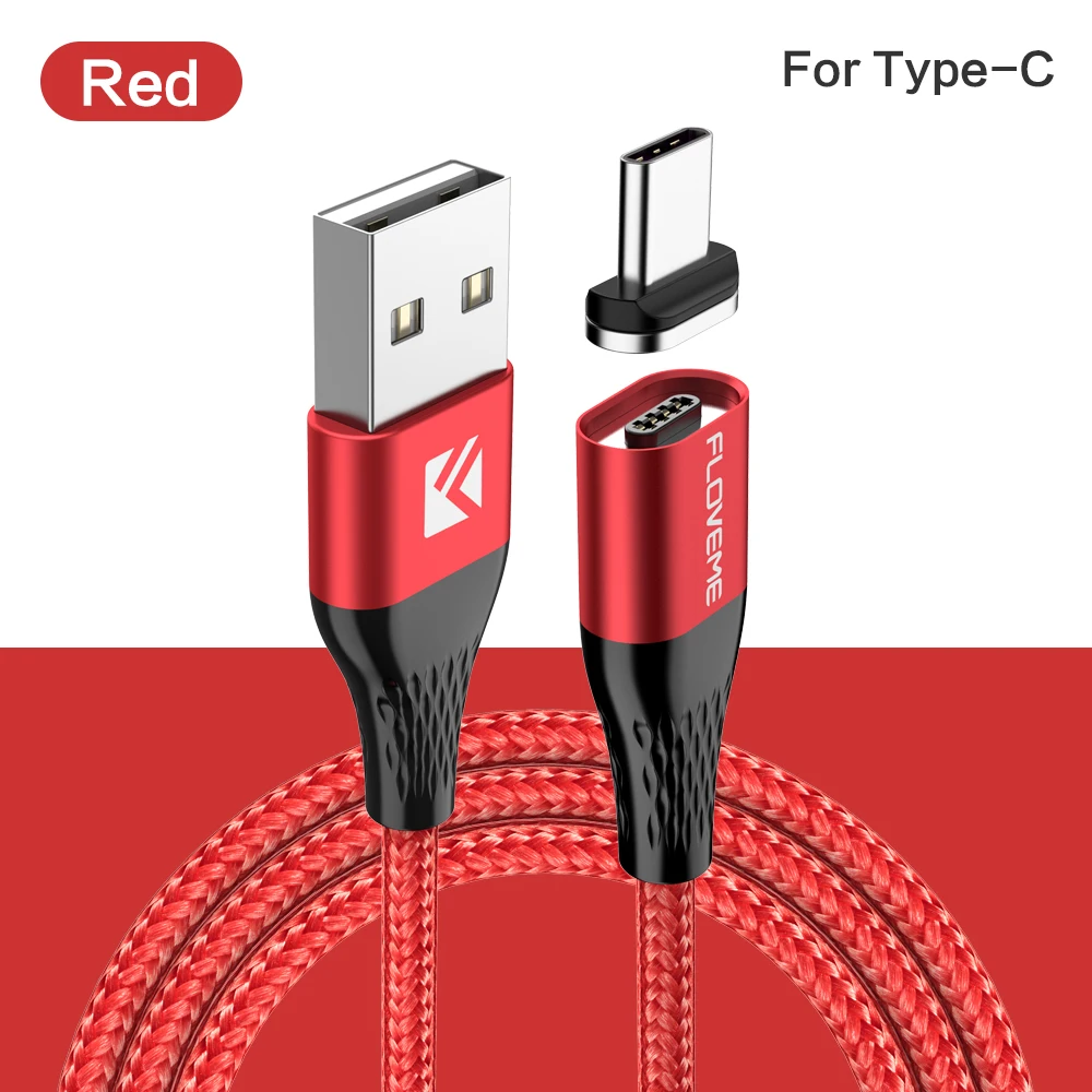 FLOVEME магнитный заряд зарядка для телефона 3 в 1 Магнитный кабель Micro usb type C осветительный кабель телефон Быстрая зарядка зарядное USB-C/type-C кабель для iPhone samsung магнитное зарядное устройство - Цвет: For Type C Red