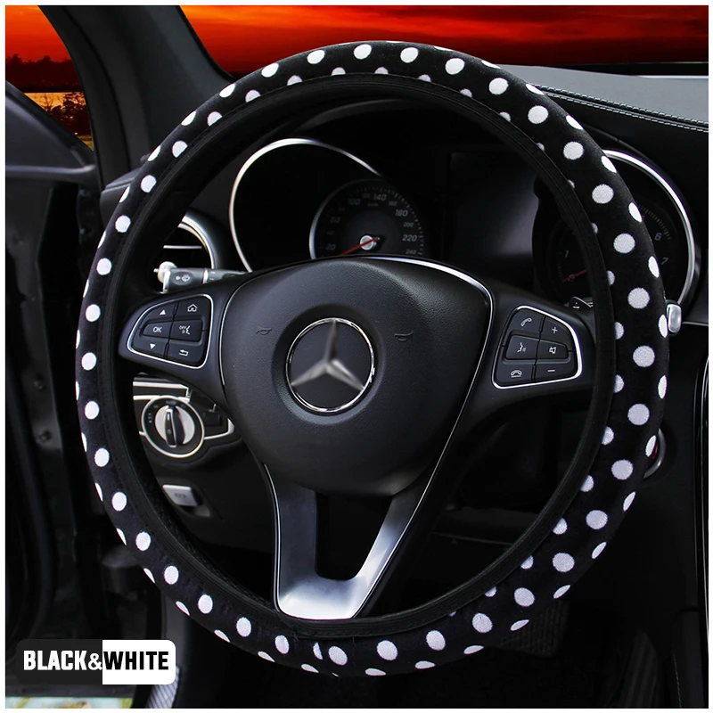 C1 black white Покрытие рулевого колеса автомобиля Стайлинг плюшевые противоскользящие эластичные рулевые чехлы авто украшение интерьера автомобильные аксессуары YS5007 - Название цвета: C1 black white