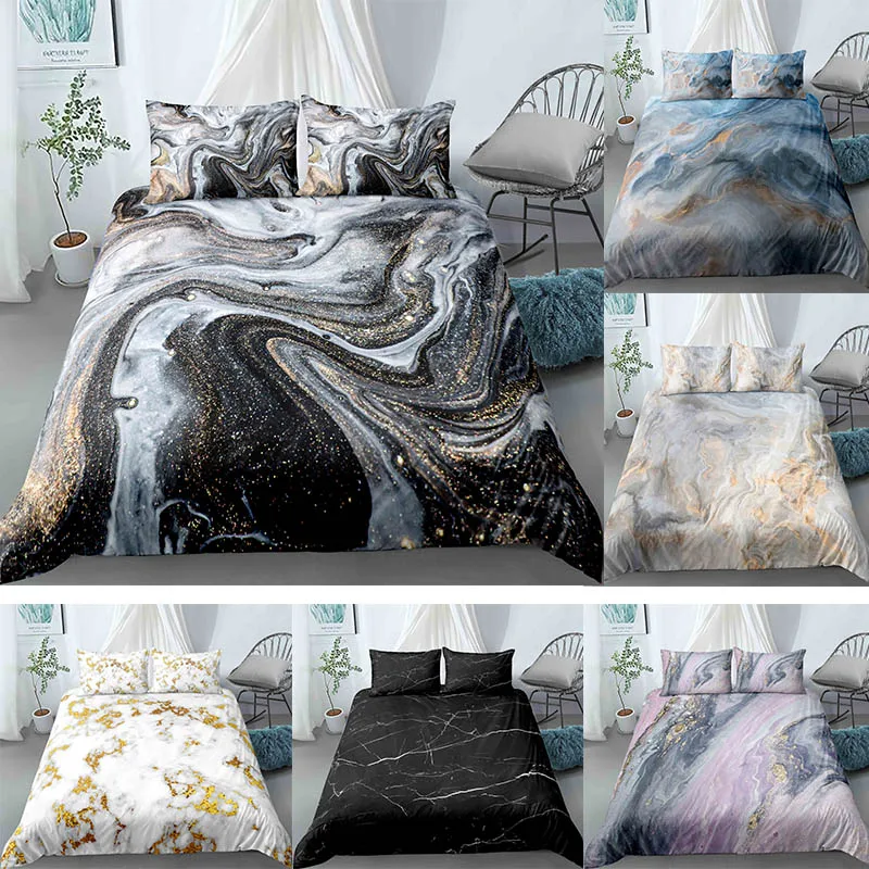

Blue marble pattern printed duvet cover set abstract texture with zipper closure bedding set and duvet cover pillow
