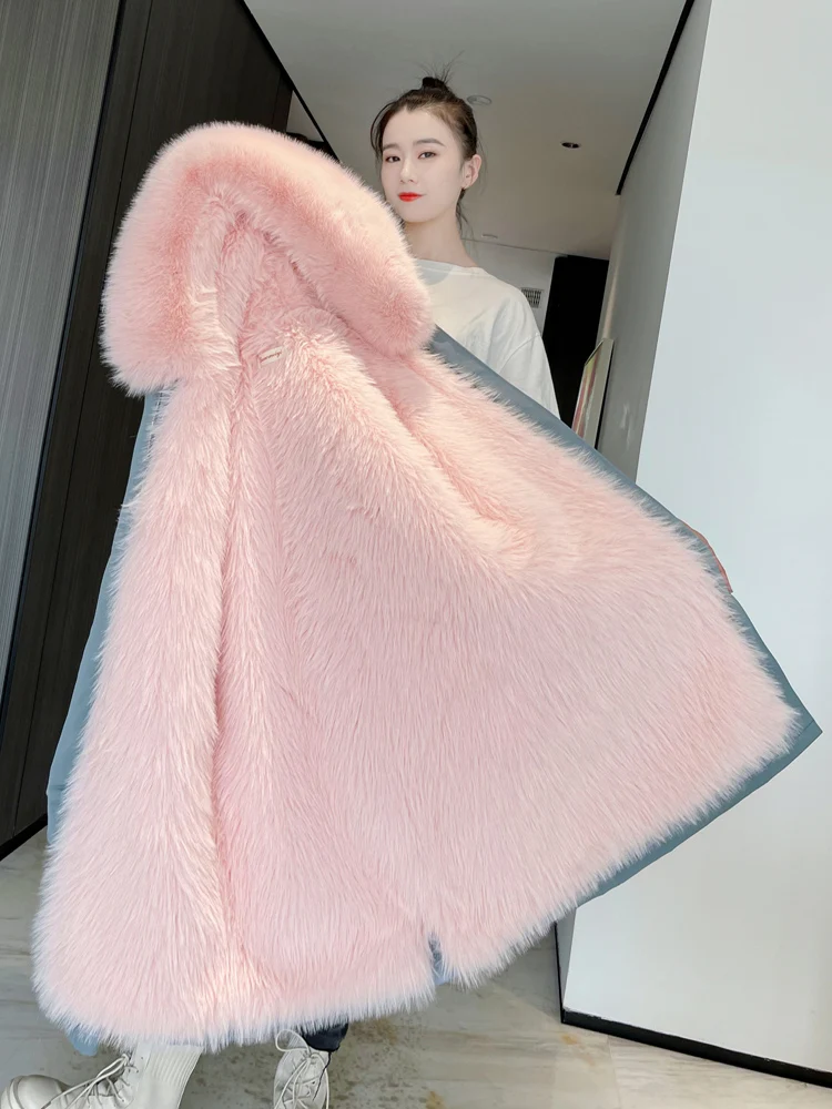 Парка женская зимняя новая меховая подкладка из лисьего меха съемное меховое