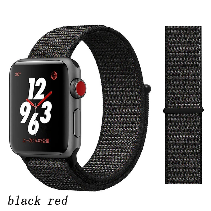 black red Ремешок для apple watch 5 4 band correa apple watch 42 мм 44 мм 38 мм 40 мм iwatch series 5 4 3 2 1 нейлоновый браслет pulseira - Цвет ремешка: black red
