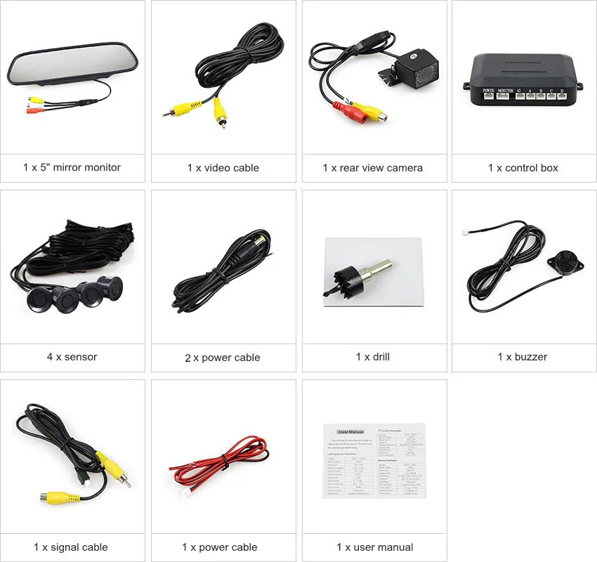 DIYKIT " зеркало заднего вида Автомобильный монитор комплект+ видео-радар для парковки+ ИК ночного видения заднего вида Автомобильная камера помощь при парковке