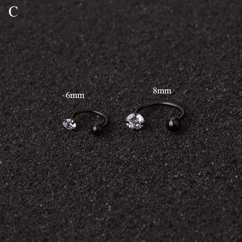 

Helix Earring Stainless Steel 1PCS Special Unique Zircon Nose Stud 6/8mm Piercing Jewelry Ear Screw C-Shape Cartilage Stud