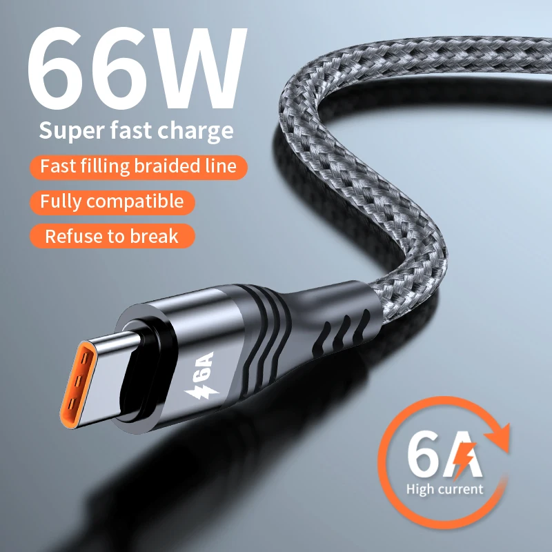 6A 66W USB Type C Cable SCP For Huawei Mate 40 Pro 1/2/3M 5A Fast Charging USB C Charger Cable Data Cord for Xiaomi Samsung OPPO