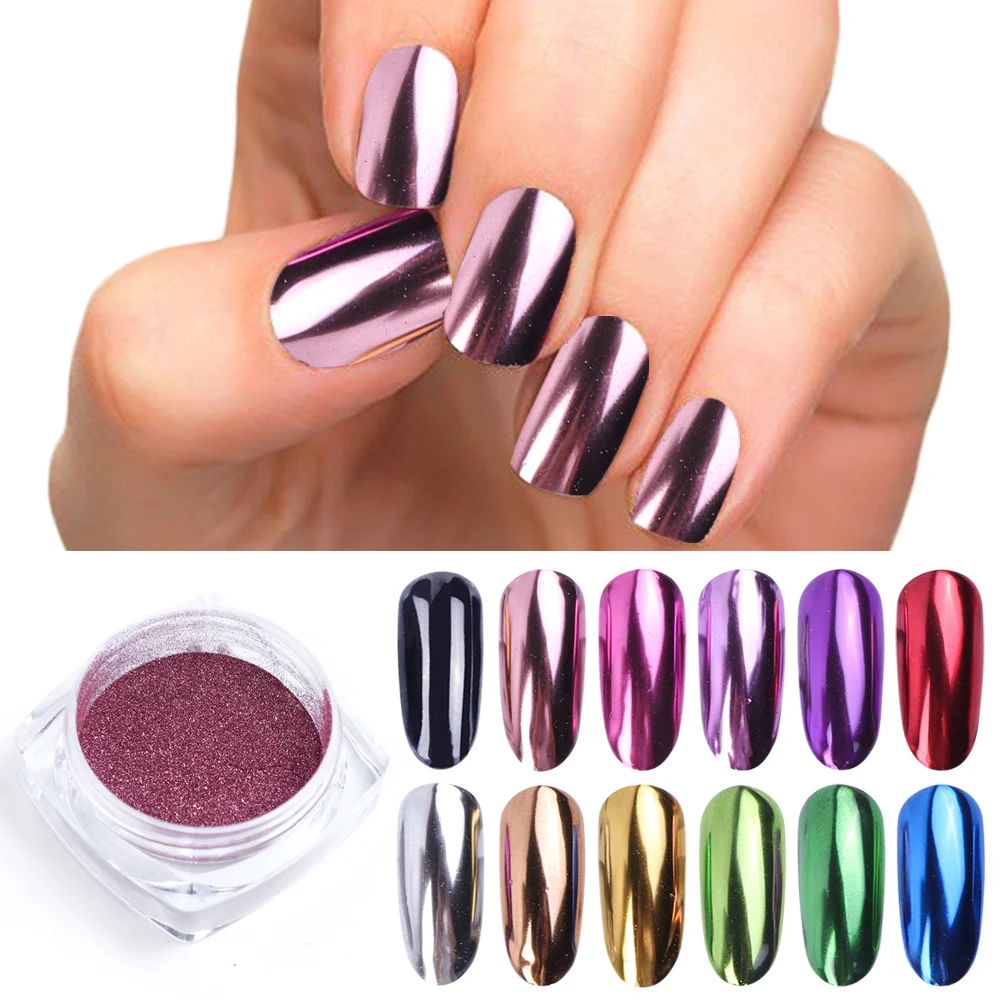 

Зеркальный порошок для ногтей, 13 шт., хромированный, серебристый, розовое золото, пигментная пыль, голографический блеск, полировка для ногт...