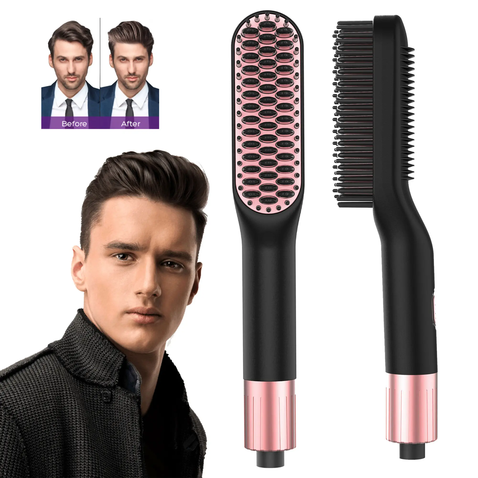 

Hair Straightener Hot Heating Comb Smooth Iron Straightening Brush Corrugation Curling Iron Hair Curler Comb Multi-Function Use