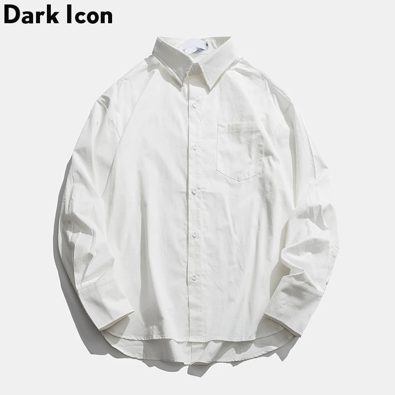 Темная икона мужская рубашка с длинным рукавом одноцветная осень 2019 свободный