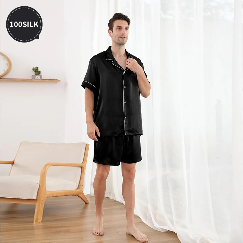 22 MM mulberry silk new pajamas men's short-sleeved shorts set silk comfortable 100 mulberry silk sleepwear