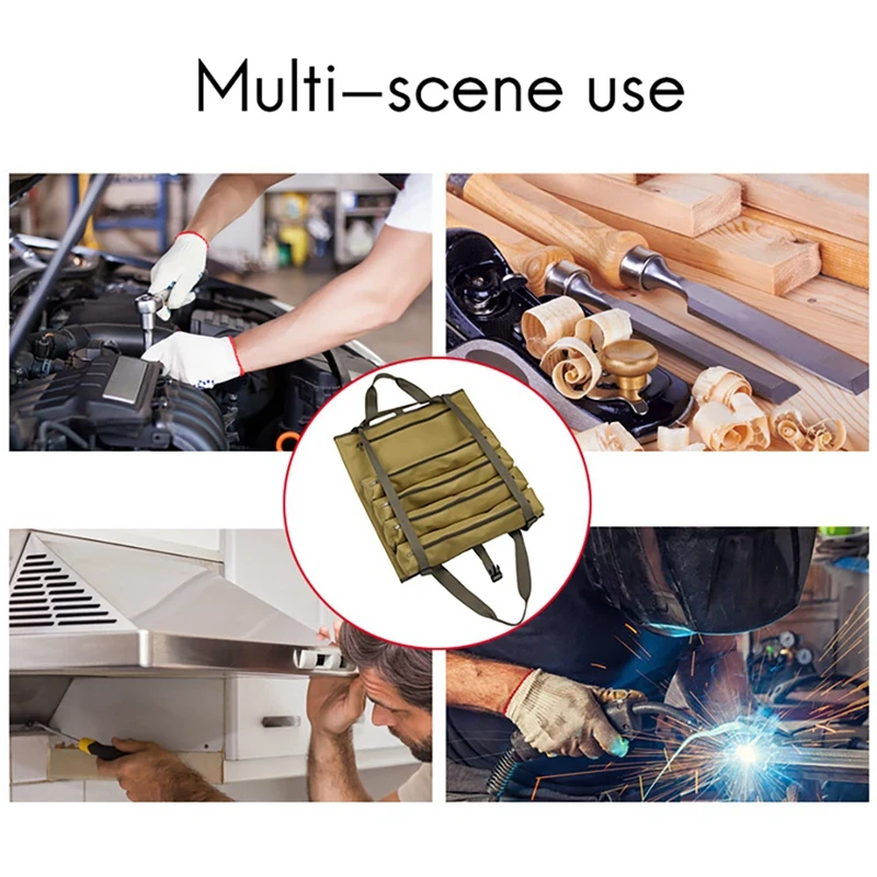 

Car Roll Up Tool Bag Big Capacity Organizer Pouch Portable Foldable Zipper Storage Wrap for Bolts Hammer for Repair