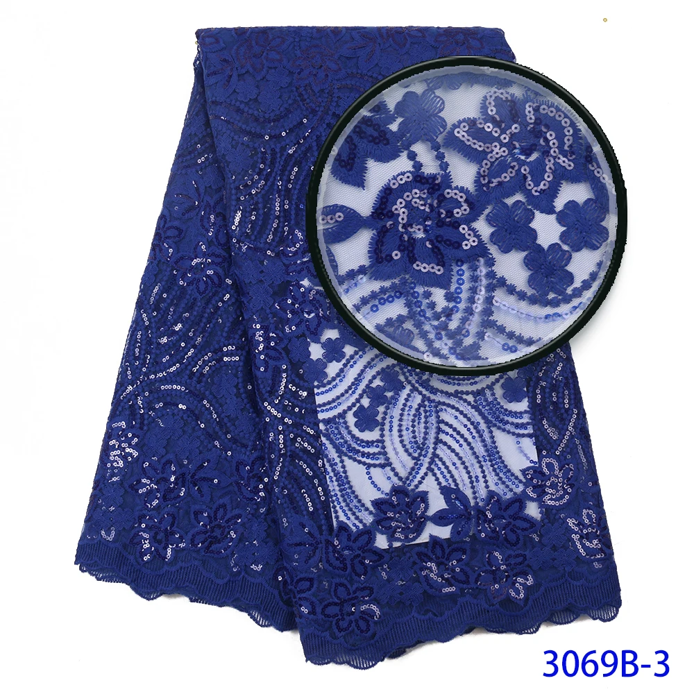 

African Lace Fabric With Embroidery Flowers 2019 High Quality Hot Sale Nigerian Mesh Lace With Sequines For Women Dress AMY3069B