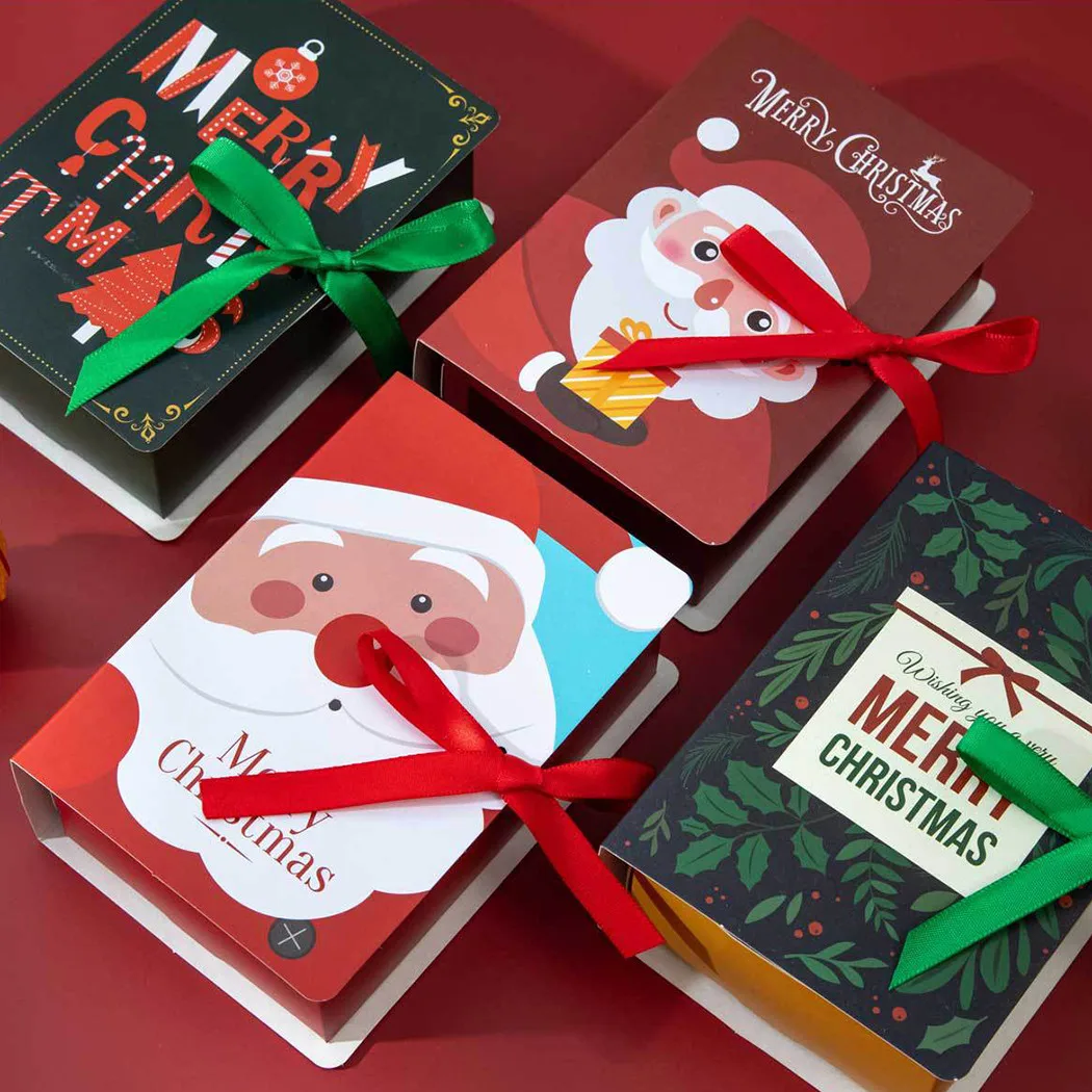 

5Pcs Christmas Candy Box 8x4.5*12cm Home Decor Christmas Book Designs Party Favour Biscuit Carrier Gift Boxes Christmas Decor