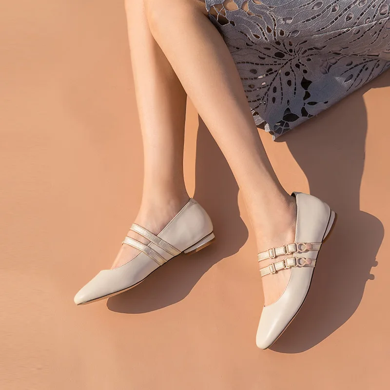 Женские балетки на плоской подошве BeauToday Мэри Джейн из телячьей кожи с квадратным