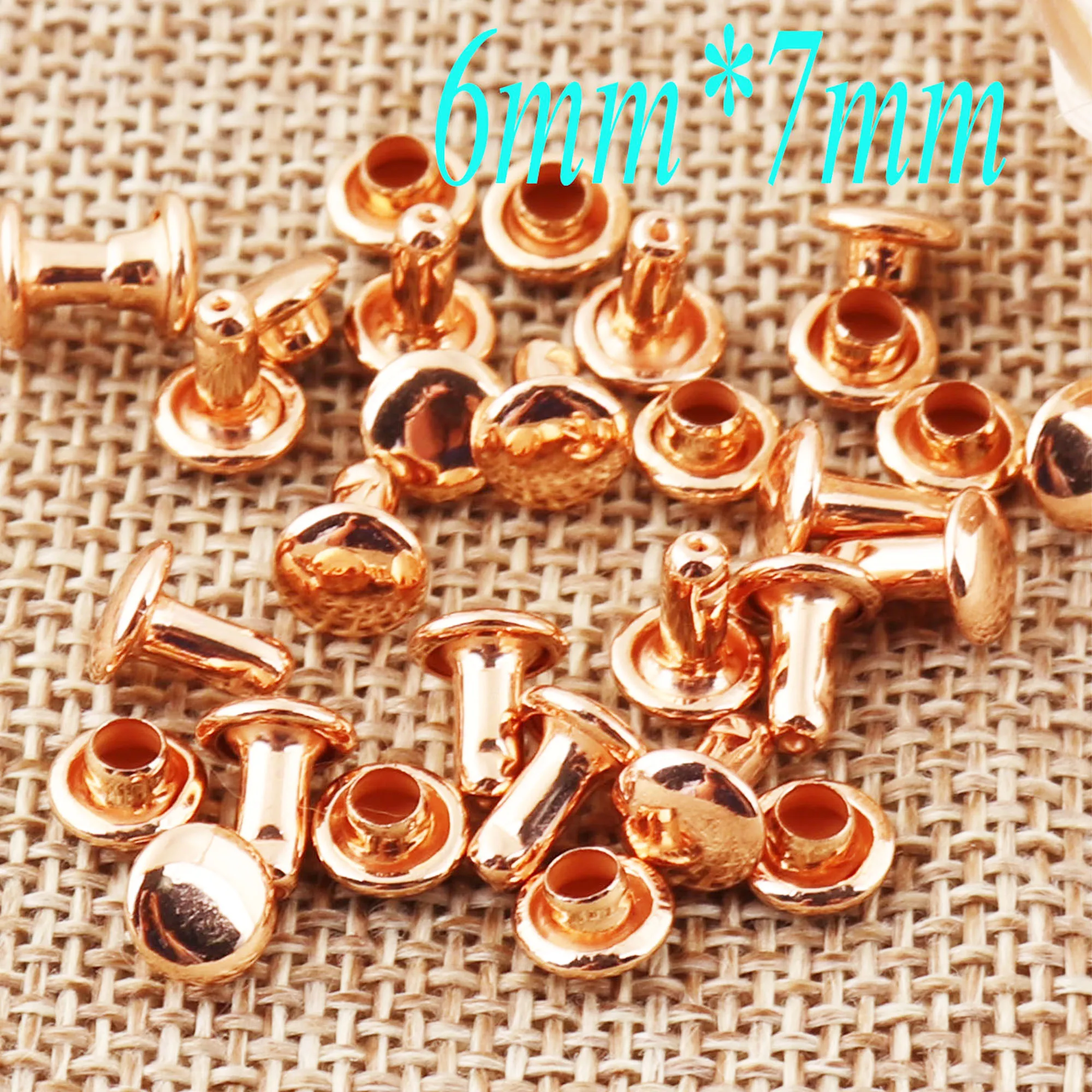 

100-300 Sets MINI Rose Gold Double Cap Rivets Round 6mm Studs Leather Craft Snaps Prong Fastener Riveted