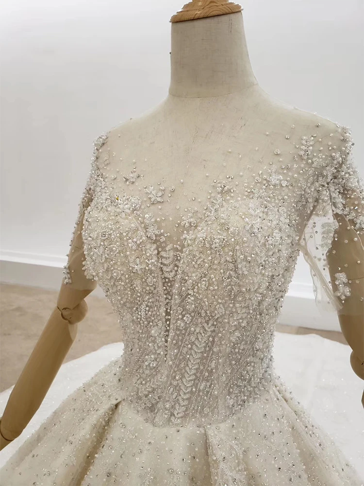 HTL1314 Train With Rhinestone Wedding Dress Bead Applique Top Ball Wedding Gowns Faek Deep V Boho Свадебное Платье