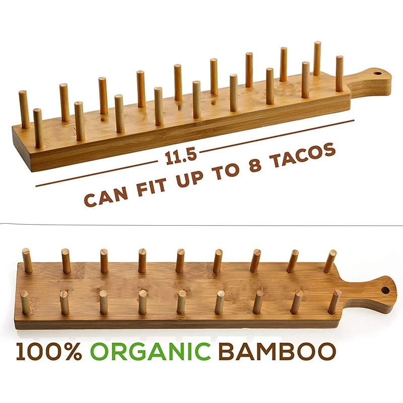 First Grade Bamboo Taco Tray and Appetizer Stand Up Holds 8 Soft or Hard Shell Tacos Also for Tortillas Burritos | Дом и сад