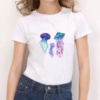 2021 jellyfish kawaii graphic t shirts white harajuku aesthetic t shirts 90s cute art casual t shirt women new style white tees