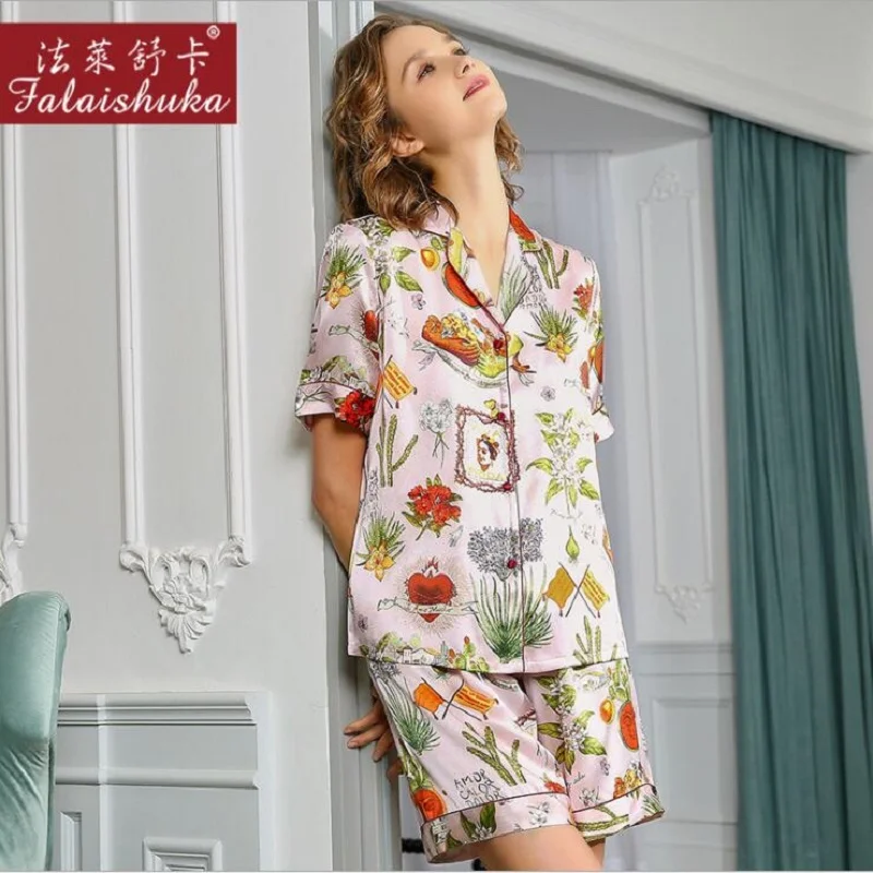 Woman 100% SilK Stain Pajamas Sets Short Sleeve Shirts and shorts Set Summer Homewear Sleepwears Sets 2020 Sleep Pyjama Sets