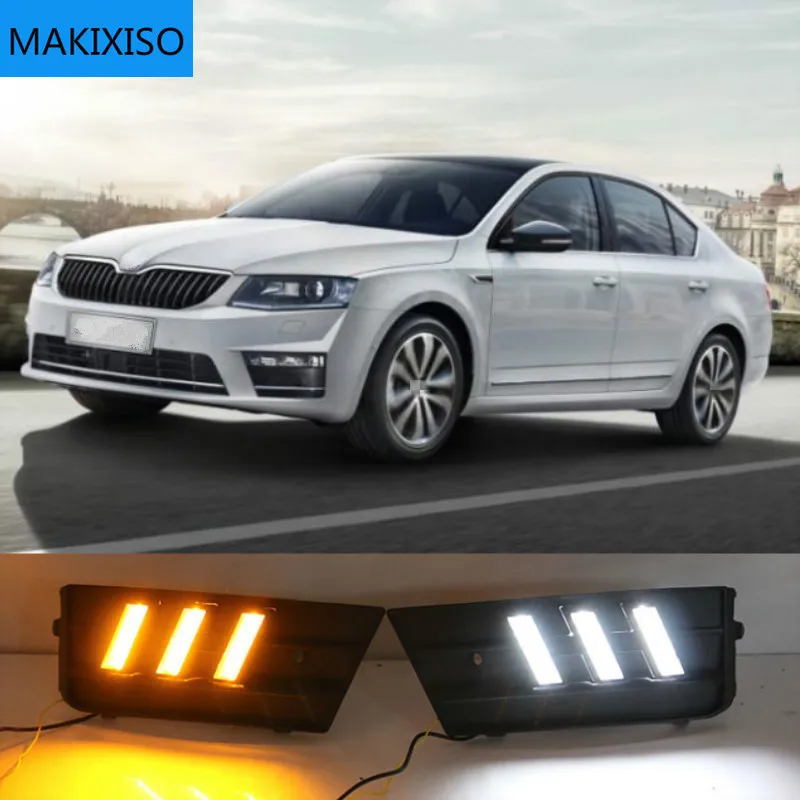 

Светодиодные дневные ходовые огни светильник для Skoda Octavia 2017 автомобильные аксессуары Водонепроницаемый 12 В DRL Противотуманные фары украшения