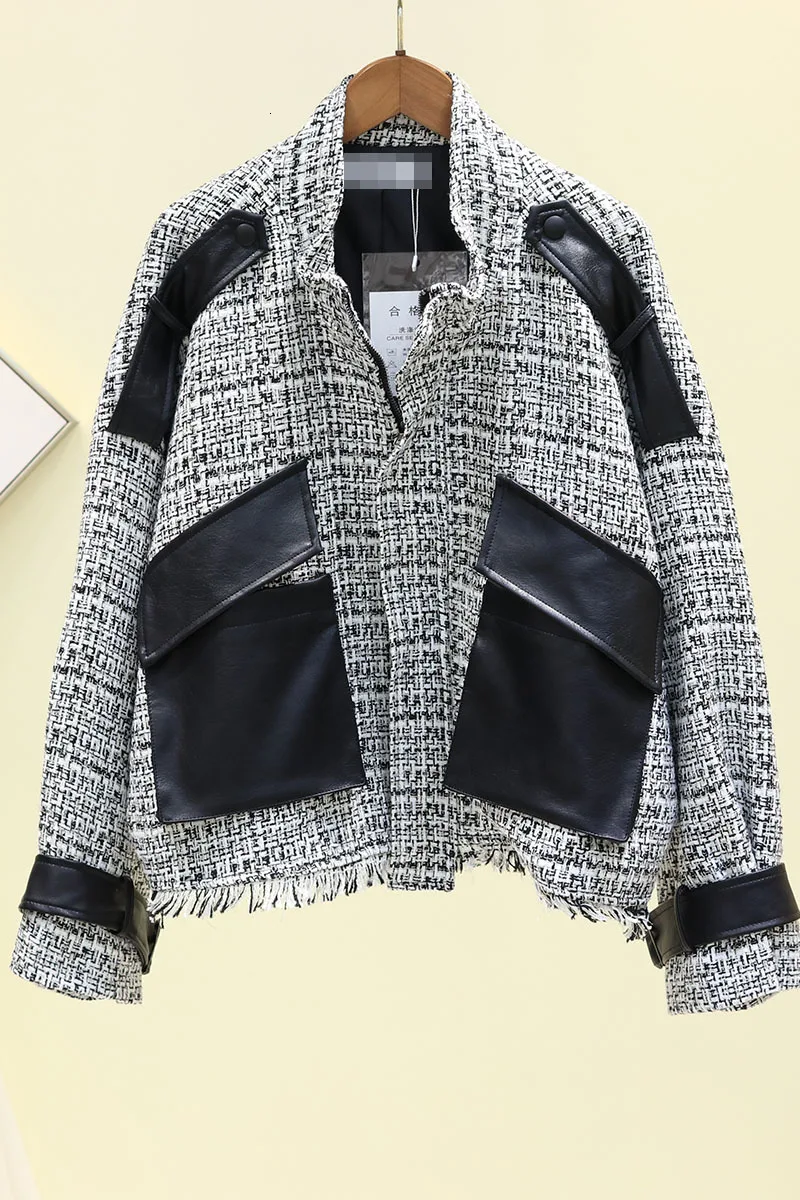 [EWQ] винтажная сумка из ПУ и кожи с длинными рукавами теплое свободное шерстяное