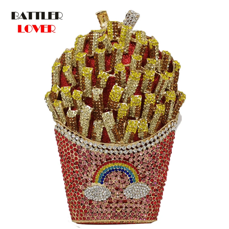 Роскошный клатч с изображением чипсов картофеля фри и радуги сумка на плечо