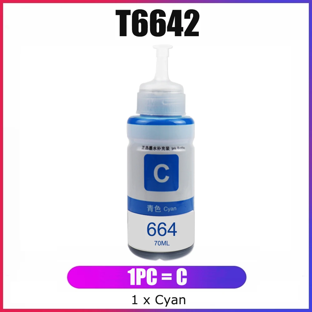 

YC Compatible For Epson T6642 664 Cyan 664 Ink Refill For Epson L386,L100,L110,L120,L200,L210,L300,L350,L355,L550,L1300,ET-2550