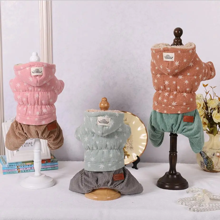 Теплый флисовый комбинезон для собак зимняя одежда со звездами вельветовый