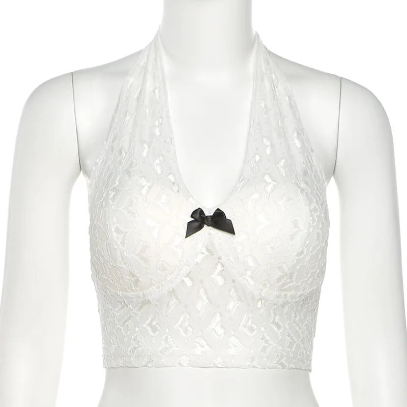 

Gothblack Summer Sexy Halter Lace Crop Top Women Fashion Splcie Bow Slim Backless Camisole Female Solid Street Chic Mall Vest