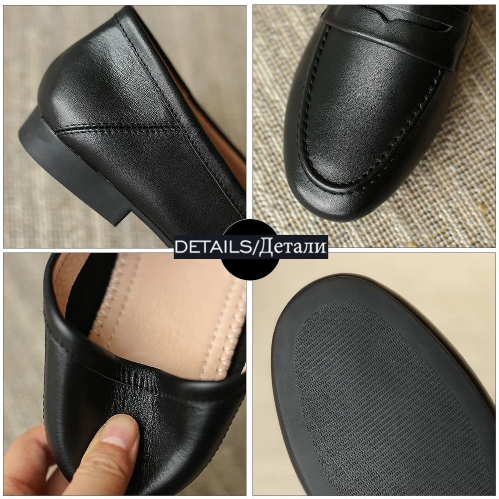 

WETKISS Women's Leather Shoes Casual Loafers Women Flats Slip On Round Toe Mules Genuine Leather Ladies Moccasins Shoes 2021