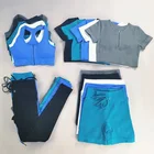 Женский бесшовный спортивный костюм, комплект для йоги, одежда для тренировок в тренажерном зале, укороченный Топ с длинным рукавом и леггинсы в рубчик, белый комплект для йоги