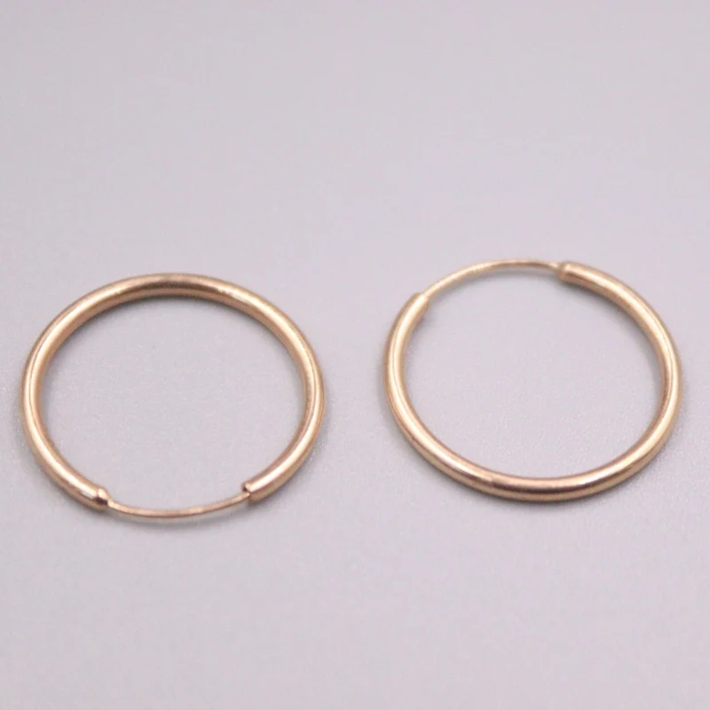 

New Solid Pure 18Kt Rose Gold Earrings Women Smooth Hoop Earrings 1-1.5g 18*1.5mm