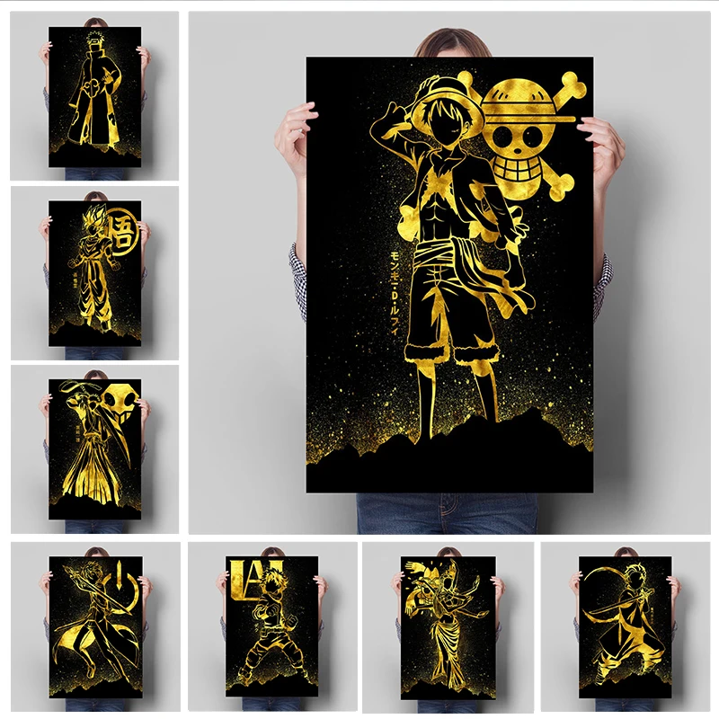 

Golden Anime Hero Posters One Piece Dragon Ball Naruto Canvas Painting Wall Art Pictures and Prints for Children Room Decor