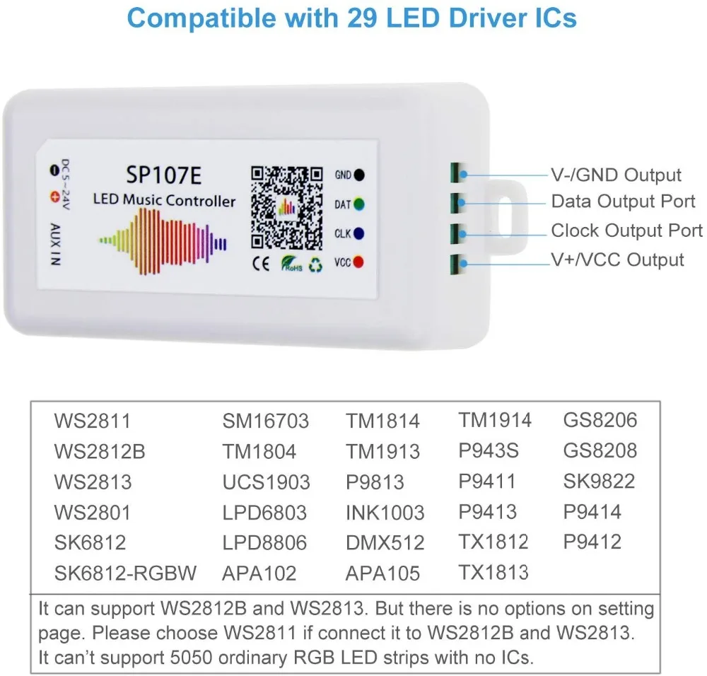 SP108E/107E/105E/110E SPI Wi-Fi Bluetooth пиксель IC музыкальный контроллер на смартфон приложение для WS2812B WS2813 SK6812 полосы DC5-12V