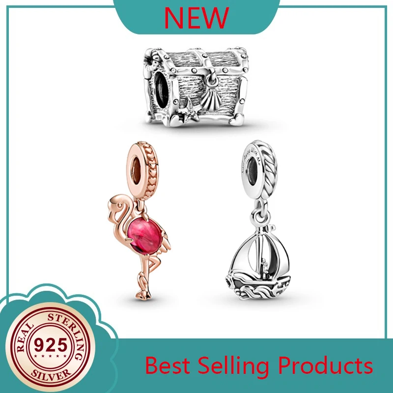 

100% S925 Silver New Flamingo Sailboat And Magic Box PAN Beads Suitable For Original Pandora Bracelet Women Diy Charm Jewelry