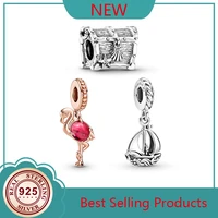100 s925 silver new flamingo sailboat and magic box pan beads suitable for original pandora bracelet women diy charm jewelry