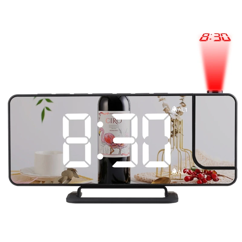 

Digital Projection Rechargeable Mirror Alarm Clock with USB Charger LED Display